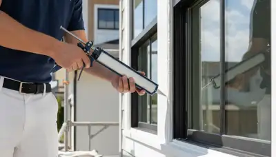 Professional caulking and sealing on coastal home exterior in Plymouth, MA by expert painters