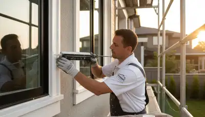 Professional caulking and sealing on coastal home exterior in Plymouth, MA for weatherproof protection