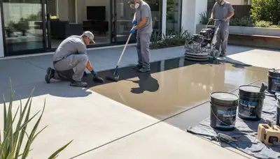 Professional concrete staining on driveway in Plymouth, MA for durable decorative finish