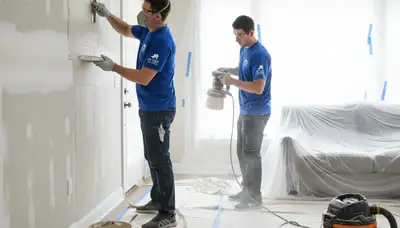 Professional drywall repair and wall restoration in Plymouth, MA home by expert painters