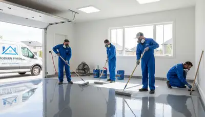 Epoxy garage floor coating in Plymouth MA with durable, glossy finish by local painting professionals
