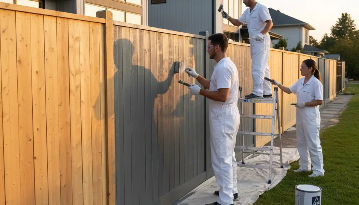 Professional fence painting in Plymouth MA protecting wood from coastal salt air and moisture