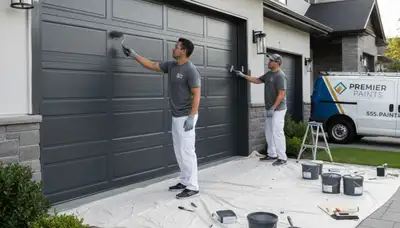 Professional garage door painting in Plymouth MA with durable coastal finish by expert house painters