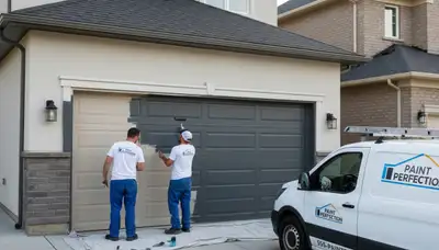 Professional garage door painting in Plymouth, MA enhancing curb appeal and weather protection