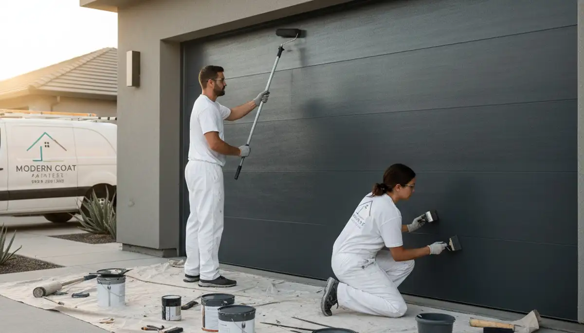 Professional garage door painting in Plymouth MA enhancing curb appeal and weather protection