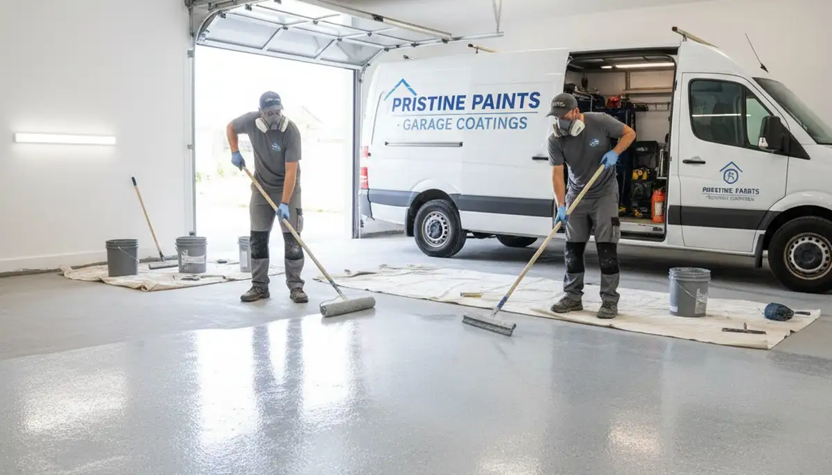 Epoxy garage floor coating in Plymouth MA with durable, glossy finish by local painting experts