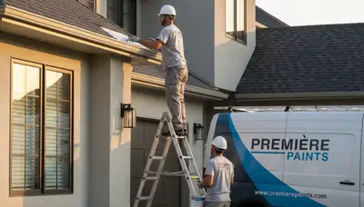 Professional gutter painting on coastal home exterior in Plymouth, MA by expert painters
