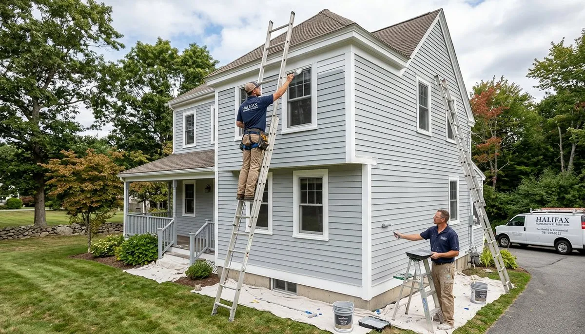 Professional house painters improving home exterior finish in Plymouth, MA