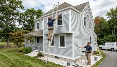 Professional house painters improving home exterior finish in Plymouth, MA