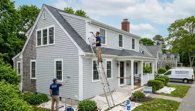 Professional house painting services on residential home exterior in Plymouth, MA