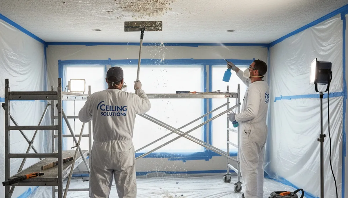 Professional popcorn ceiling removal in Plymouth, MA for smooth, modern residential interiors