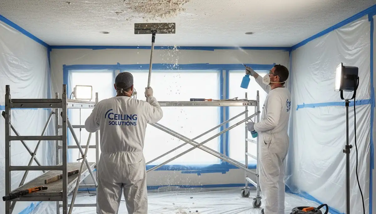 Professional popcorn ceiling removal in Plymouth, MA for smooth, modern residential interiors