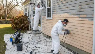 Professional surface preparation for exterior house painting in Plymouth, MA by Coastal House Painters