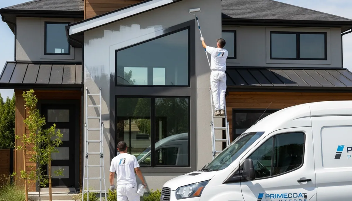 Professional trim and fascia painting on coastal home in Plymouth, MA for lasting wood protection