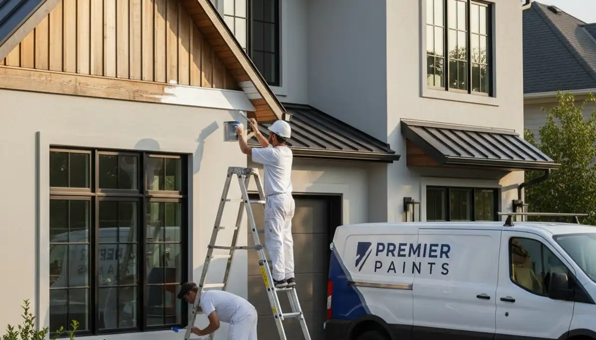 Professional trim and fascia painting on coastal home in Plymouth, MA for durable wood protection