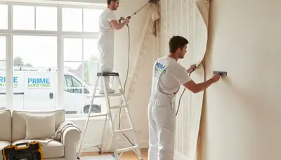 Professional wallpaper removal by house painters in Plymouth, MA preparing walls for repainting