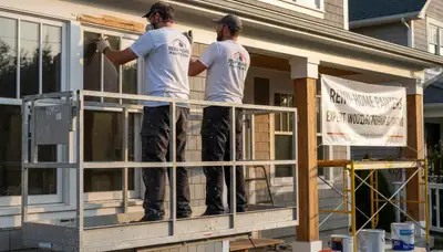 Wood rot repair on coastal home exterior in Plymouth, MA by expert house painters and carpentry team